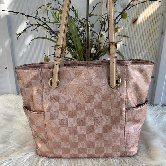 RARE Michael Kors Jet Set Med Metallic Rose Gold Tote and Wallet Set - Picture 3 of 16